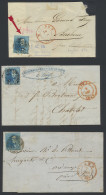 N° 2A 20c. Blauw, Op 2 Brieven En 1 Fragment, Alle Volrandig, Zm/m/ntz (OBP +€300) - 1849 Epaulettes