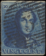 N° 2A 20c. Blauw, Volrandig, Maar Heeft Inkeping Aan De Rechterzijde, P.3-Andenne, Centrale Afstempeling, M/ntz (COBA €7 - 1849 Schulterklappen