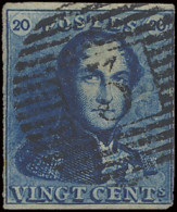 N° 2A 20c. Blauw, Volrandig, Maar Heeft Inkeping Aan De Rechterzijde, P.3-Andenne, Centrale Afstempeling, M/ntz (COBA €7 - 1849 Epaulettes