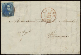 N° 2A 20c. Blauw, Volrandig, Op Brief Van P.4-Anvers, Dd. 20-09-1850 Naar Tournay (OBP €150) - 1849 Epaulettes