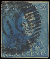 N° 2A 20c. Blauw, Volrandig, P.20 Bouillon, Boorden Zijn Klein Op Sommige Plaatsen, Mooie Afstempeling, Zm (COBA €50) - 1849 Epauletten