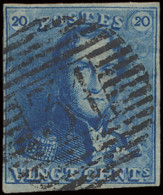 N° 2A 20c. Blauw, Volrandig, P.31 Deynze, Centrale Afstempeling, Prachtig, Zm (COBA €50) - 1849 Schulterklappen
