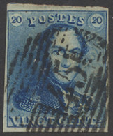 N° 2A 20c. Blauw, Volrandig, P.45 Gand, Zm - 1849 Schulterklappen