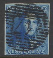 N° 2A 20c. Blauw, Volrandig, P.47 Gembloux, Mooie Afstempeling Kopstaand, Prachtig, Zm (COBA €25) - 1849 Epaulettes