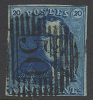 N° 2A 20c. Blauw, Volrandig Maar Kort, P.50 Gosselies, Mooie Afstempeling, Zegel Heeft In Beide Onderhoeken Een Plooi, M - 1849 Epauletten