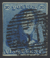 N° 2A 20c. Blauw, Volrandig, P.51 Grammont, Centrale Afstempeling, Vele Griffen In Het Zegelbeeld, Prachtig, Zm (COBA €3 - 1849 Hombreras