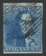 N° 2A 20c. Blauw, Volrandig, P.52 Habay-La-Neuve, Centrale, Iets Verhoogde Afstempeling, Mooie Kleurnuance, Prachtig, Zm - 1849 Epaulettes