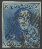 N° 2A 20c. Blauw, Volrandig, P.53 Hal (onduidelijke Stempel), Enkele Griffen Binnen En Buiten Zegelbeeld, Zm/m - 1849 Epaulettes