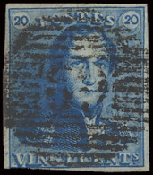 N° 2A 20c. Blauw, Volrandig, P.69 Lens, Moeilijke Stempel, Zeer Mooi Centraal Gestempeld, Prachtig, Zm (COBA €150) - 1849 Epauletten