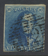 N° 2A 20c. Blauw, Afstempeling P.72-Leuze, Volrandig, Mooie Griffe, Zm (OBP €60) - 1849 Schulterklappen