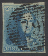 N° 2A 20c. Blauw, Volrandig, P.79 Marche, Moeilijke Stempel, Zeer Mooi Centraal Gestempeld, Prachtig, Zm (COBA €40) - 1849 Schulterklappen