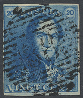 N° 2A 20c. Blauw, Volrandig, P.88 Ninove, Lichte Centrale Stempel, Zm (COBA €40) - 1849 Schulterklappen