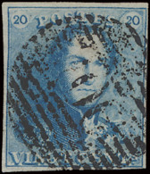 N° 2A 20c. Blauw, Volrandig, P.106 St.-Trond, Moeilijk Leesbare Stempel, Zm (COBA €100) - 1849 Hombreras