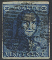 N° 2A 20c. Blauw, Volrandig, P.122 Turnhout, Lichte Centrale Stempel, Mooie Griffen In De Bovenmarge, Zm (COBA €30) - 1849 Epauletten