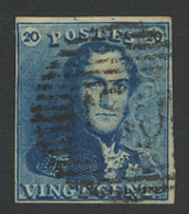 N° 2A 20c. Blauw, Volrandig, P.130 Wavre, Moeilijk Leesbare Stempel, Zm (COBA €25) - 1849 Epaulettes