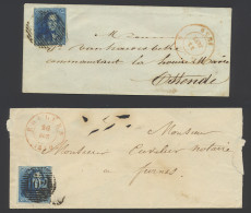 1850 N° 2 20c. Blauw Op Brief Vanuit Roulers, Dd. 20 Oct. 1850 Naar Furnes, N° 2 Op Brief Vanuit Gand, Dd. 22 Jan. 1850  - 1849 Hombreras