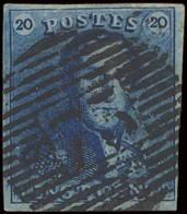 N° 2A 20c. Blauw, Volrandig, Positie 10, Zm - 1849 Epaulettes