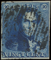 N° 2A 20c. Blauw, Volrandig, Positie 24, Prachtig, Zm - 1849 Epaulettes