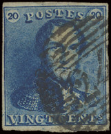 N° 2A 20c. Blauw, Volrandig, Positie 48, Zm - 1849 Epauletten