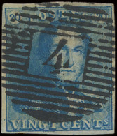 N° 2A 20c. Blauw, Volrandig, Positie 78, Zm - 1849 Epaulettes