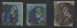 N° 1 10c. Bruin (1 Ex.) + N° 2 20c. Blauw (2 Ex.), Alle Ingesneden, Maar Met Spectaculaire Griffe, Prachtig Referentiema - 1849 Epaulettes