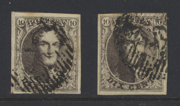 N° 3 10c. Bruin (2x), Beide Volrandig Met Mooie Boorden, 1 Met Afstempeling P.45-Gand, Voor De Plaatverzamelaar, Zm (OBP - 1849-1850 Medaillons (3/5)