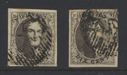 N° 3 10c. Bruin (2x), Beide Volrandig Met Mooie Boorden, 1 Met Afstempeling P.45-Gand, Voor De Plaatverzamelaar, Zm (OBP - 1849-1850 Medaillen (3/5)
