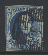 N° 4 20c. Blauw, Licht Aangesneden Links Onder, P.4 Anvers, Ogenvrije Stempel, M/ntz (OBP €70) - 1849-1850 Medaillen (3/5)
