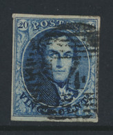 N° 4 20c. Blauw, Afstempeling P.4-Antwerpen, Volrandig, Kleine Hoekplooi Linksboven, Niet In Het Zegelbeeld, Zm (OBP €70 - 1849-1850 Médaillons (3/5)