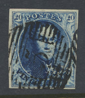 N° 4 20c. Blauw Met P.5-Arlon, Volrandig Met Mooie Boorden (watermerk Vertoond Onder Bladboord, Maar Verschillende Lette - 1849-1850 Medaillons (3/5)