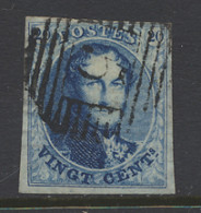 N° 4 20c. Blauw, Volrandig, P.5 Arlon, Ogen Vrije Stempel, Zm (OBP €70) - 1849-1850 Medaillons (3/5)