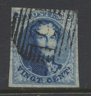 N° 4 20c. Blauw, Volrandig, P.5 Arlon, Ogen Vrije Stempel, Zm (OBP €70) - 1849-1850 Médaillons (3/5)