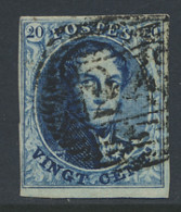 N° 4 20c. Blauw, Volrandig Met P.24 Bruxelles, Zm (OBP €70) - 1849-1850 Medallones (3/5)