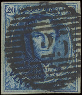 N° 4 20c. Blauw Met P.125-Vilvoorde, Centrale Afstempeling, Volrandig, Zm (OBP €70 + COBA €25) - 1849-1850 Medallones (3/5)