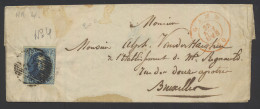 1850 N° 4 20c. Blauw, Op Brief Zonder Inhoud,vanuit Gand, Ingesneden, Dd. 23 November 1850, Naar Brussel Met Aankomstste - 1849-1850 Médaillons (3/5)