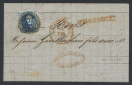 1851 N° 4 20c. Blauw Met P.25-Charleroy Op Brief Met Inhoud Dd 11/1/1851 (binnenkant Brief Bevestigt De Datum), Volrandi - 1849-1850 Médaillons (3/5)