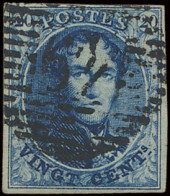 N° 4 20c. Blauw Met D.49-Santhoven, Afstempeling Kopstaand, Zm (COBA €100) - 1849-1850 Medaillen (3/5)