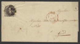 N° 6 10c. Bruin, Volrandig, Afstempeling Eecloo Met Postbusstempel A In Cirkel (Watervliet) Naar Gand, Dd. 1/6/1851, De  - 1851-1857 Medallions (6/8)