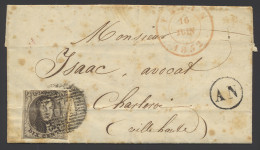 1852 N° 6 10c. Bruin, Op Brief Zonder Inhoud Dd. 16 Juni 1852, Vanuit P.117-Thuin, Met Postbus AN, Merbes-St.-Marie Naar - 1851-1857 Medallions (6/8)