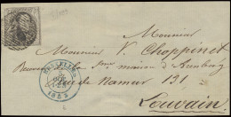 1853 N° 6 10c. Bruin Op Voorzijde Van Brief Van Brussel, Dd. 5/10/1853 Naar P.24-Leuven (18-balkenstempel), Volrandig, P - 1851-1857 Medallions (6/8)