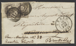 1858 N° 6 10c. Bruin, Paar Met Bladboord, Op Brief Met Inhoud Dd. 16 Juni 1858, Vanuit P.117-Thuin, Postbus Z, Lobbes, N - 1851-1857 Medaillons (6/8)