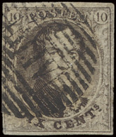 N° 6 10c. Bruin, Ambulant Afstempeling M.IV Horizontaal, Volrandig, Zm (COBA €30) - 1851-1857 Medaillen (6/8)