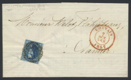 1857 N° 7-V23 20c. Blauw Op Brief Van Louvain Naar Namen Dd. 7/10/57, Prachtige Griffen Horizontaal Vanaf Linker 2 Tot R - 1851-1857 Medaillons (6/8)