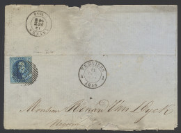 N° 7 20c. Blauw, Volrandig Op Brief Met Inhoud, P.123 A1 (Verviers), Dd. 11 October 1858, Naar Anvers, Brief Is In Slech - 1851-1857 Medaillons (6/8)