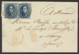 N° 7 (2x) Op Brief Van P.126-Virton (moeilijk Leesbaar) Naar Nancy In PD In Rood Kastje Dd. 26/3/1855, Ntz - 1851-1857 Medaillen (6/8)