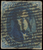 N° 7 20c. Blauw, Ambulant Afstempeling M.V Horizontaal, Volrandig, Zm (COBA €25) - 1851-1857 Medallones (6/8)