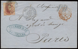 1856 N° 8 40c. Karmijn, P.24 Brussel, Volrandig Maar Kort, Op Brief Zonder Inhoud, Dd. 13 Februari 1856, Naar Parijs, PD - 1851-1857 Medallions (6/8)