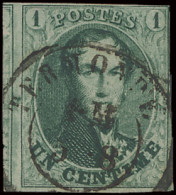 N° 9 1c. Groen, Volrandig, Maar Met Kleine Marges, Volledige Linkergebuur Met D.C. Termonde, Zm (OBP €150) - 1858-1862 Medaillons (9/12)