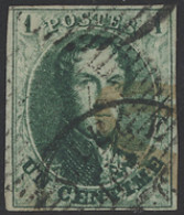 N° 9 1c. Groen Met Gemixte Afstempeling Van Perceptiebalken En EC Liège, Volrandig, Zm (OBP €140) - 1858-1862 Medaillen (9/12)