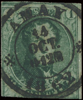 N° 9 1c. Groen, Met Datumstempel AMAY Distributiekantoor, Dd. 14 October 1862, Zm/ntz - 1858-1862 Medaillen (9/12)